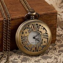 EONYUM Men's Quartz Pocket Watch with Chain, Vintage Roman Numeral Dial bronza