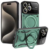 Armor Matte Case For iphone 11 12 13 14 15 16 17 Pro Max 16 Pro Cover Ring Magnetic Stand Holder Shockproof Shell Coque Fundas iPhone 12 žalia