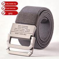Vyriškas drobės diržas su dviguba žiedine sagtimi - Atsitiktinio stiliaus, karinio stiliaus, paaugliams ir studentams 120cm Length black