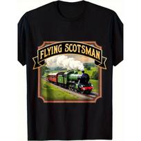 Men's & Women's Vintage Flying Scotsman Locomotive T-Shirt - Scottish Steam Train Graphic Tee, Black Retro Railway Design, Casual Short Sleeve Shirt XL įvairiaspalvis