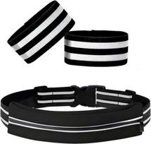 Šviesą atspindinti bėgimo juosta su telefono dėklu ir atšvaitais ant rankų