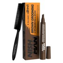 NISHMAN 4-tips barzdos pieštukas ir šepetėlis Dark Brown