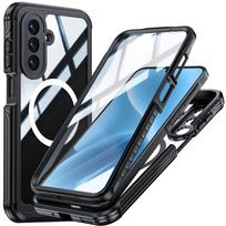 Compatible Samsung A17 360° Full Coverage Glass Screen Protector Case - Drop-proof, Shock Absorption, Magnetic Charging. A17 dangaus mėlyna spalva