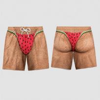 funny men's swimsuit Leopard Thong Illusion Swim Trunks Hairy Body Novelty Board Shorts Quick Dry Beach Shorts Funny Summer L brown