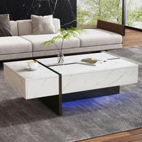Svetainės stalas su LED, marmuro raštas, 105x60x35 cm, 3 stalčiai