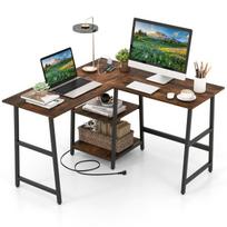 Rašomasis stalas, L formos kampinis stalas su lizdais ir USB prievadais, 120x120x75 cm, Juodas