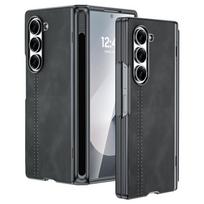 For Samsung Galaxy Z Fold 6 Phone Case With S Pen Holder, Hinge Protector and Screen Protector PU Leather Matte PC-Green ruda