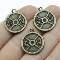 10pcs Weightlifting Fitness Barbell Kettle Bell Charms For Jewelry Making Sport Charms Pendant brown