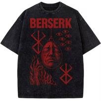 Anime Berserk Griffith Graphic T Shirt Men Women Washed Cotton Tshirts Vintage Casual Loose Oversized Harajuku Retro Streetwear Daily Tops XXXL juoda