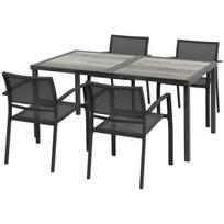 Sodo baldų komplektas, 1 stalas ir 4 kėdės, 150 x 87 x 72 cm, pilkas