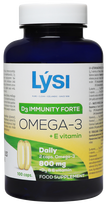 LYSI Omega-3 su D3 ir E vitaminais imunitetui stiprinti, 100 kapsulių