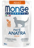 Monge Monoprotein Adult begrūdis konservuotas pašaras katėms su antiena 85g