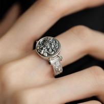 Ventfille   Silve Geometry Grass Ring For Women Girl Retro Ethnic Trend Wide Desigjewelry Gift Dropshipping brown