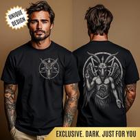 Baphomet Goat Satanic T-Shirt Gothic Gift, Occult Pentagram Design, Dark Gothic Heavy Metal Tee, Black Magic Demon Shirt, Witchy Gift L brown