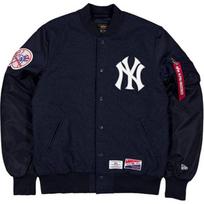 New Era MLB Color Block Baseball Collar Single Breasted Pilot Jacket Men jackets Navy-Blue 60564190 M black