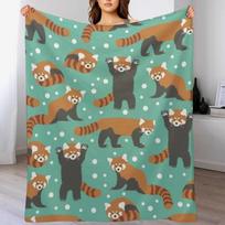 Cute red panda pattern with white dots and turquoise background Throw Blanket Soft Warm Blanket Gift for Grandparents 125x100cm(50x40in) brown