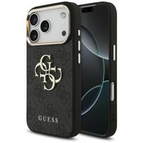 Guess 4G Big 4G Classic Logo dėklas, skirtas iPhone 17 Pro / 18 Pro, juodas su aukso spalvos detalėmis