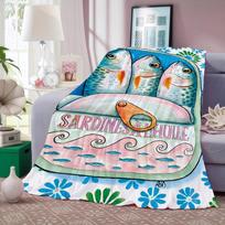 Cuadros decorations Sardines Nordic Blanket Warm And Soft Suitable For Bedroom Living Room Sofa Bed Office Travel Camping 30x40in blue