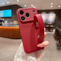 For For Iphone 17 Pro Max Air Leather Bracket Wrist Strap Holder Cover for For Iphone17 16 1 14 13 12 11 Pro Max Plus Stand Case iPhone 15 brown