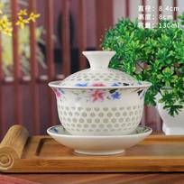 Chinese Tureen Tea Cup Set Gaiwan Ceramic Kungfu Tea Cup Saucer Set Drinkware green