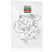 Handdrawn Suriname Map Metal Poster Tin Sign Wall Art Things for Room Design Customizable Metal Signs for Home Decoration Decor 30x40cm(11.8x15.7inch) white