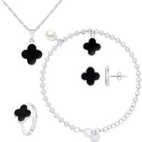 Parure - LOVA LOLA VAN DER KEEN - Trefle - Argent Massif 925 - Collier, Bague, Boucles d'Oreilles, Bracelet juoda