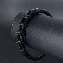 Retro Punk dviračio grandinės rankomis pintas odinis apyrankė su metaline sagtimi vyrams motociklininkams roko vakarėlio papuošalas dovana black