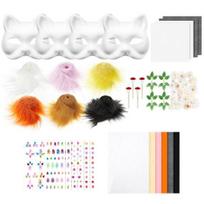 DIY Therian Masque Kit Blank Cat Fox Masque with Felt Fabric Sheet Faux Fur Eye Mesh Furry Animal Dress Up A white