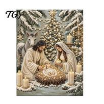 Handmade Religious Crafts Nativity Faux Pearl Art Kit, Holy Family Painting DIY Spiritual Wall Display 3D Craft Set for Adults, Home Christmas B black