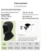 OUZO 5mm Insulated Diving Hood for Cold-Proof Snorkeling and Surfing XL (Head Circumference 59-62cm) black