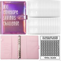 100 vokų Pinigų taupymo iššūkio segtuvas A5 taupymo knygelė Glitter Pink white