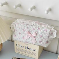 Cute Bear Sweet Heart Bow Rose Lace Cosmetic Bag Large Capacity Portable Travel Storage Bag Women Clutch Bag Girly Toiletry Bags gray