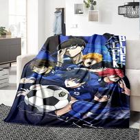 Blue Lock Anime Football Team Character Collage Print Flannel Blanket Dark Blue Chain Background Soft Throw Blanket Anime Fan Decor 80cm x 120cm gray