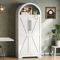 165×70×40Cm tall arched cabinet, kitchen cabinet, display cabinet, shelf above door, open top; for kitchen, dining room, living room, bedroom; white 70 x 40 x 165 cm