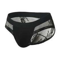 2026 Men's Breathable Mesh Lace Thong Underwear - High Elasticity, Solid Color Briefs S juoda