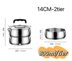 Stainless Steel Multi-layer  Lunch Box Insulated Tiffin Packing Box FG 2/3/4 Layer Round Shape Food Storage Heatable Tiffin Box gray