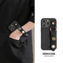 Pearl wristband for iphone16 mobile phone case Camellia Apple 174Promax leather 114 bracket 15 external iPhone 15 Pro beige