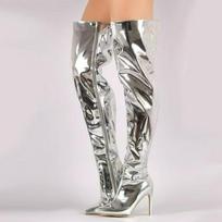 Women'S Boots Mirror Thigh High Boots Platform Pointy Toe Punk Thin High Heels Over The Knee Long Boots Zip Silver Party Shoes 43 gray