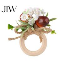 Autumn Napkin Rings Artificial Rosemary Ring, Wooden Ring Holder with Faux Acorns Handmade Floral Flowers, Rustic for Farmhouse Thanksgiving A beige