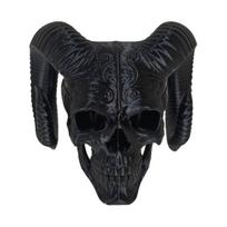 Modern Gothic Atmosphere Pieces 3D Printed Goat Horn Skull Ornament, Ram Horned Devil Exquisite Sculptures Skull, Halloween Dark Desktop Statue juoda