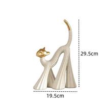 29.5cm Modern Abstract Cat Figurine Resin Sculpture Nordic Home Decor Elegant Gold White Kitty Statue Office Desktop Art Gift beige
