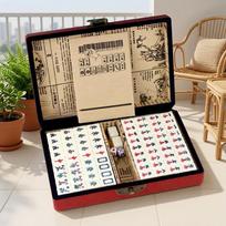 Modern Luxury Portable Mahjong English Travel Leather Box Chess and Card Entertainment Dormitory Melamine 23*46*4.5cm with handle įvairiaspalvis