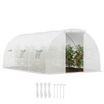 Garden tunnel greenhouse 13.5 m² 6 windows, roll-up zipped door galvanised steel frame, PE tarpaulin 4.5 x 3 x 2 m white 450 x 300 x 200 cm
