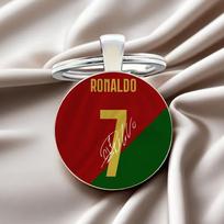 CR7 Futbolo Mėgėjo Vyriškas Apvalus Stiklinis Raktų Pakabukas - Vestuvių Metinių Dovana Ornamentas red