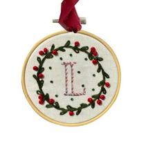 DIY Embroidered Christmas Ornaments Personalized Initial AZ Monogram Embroidery Set Mini Handmade Christmas Embroidery Kit for Beginners N beige