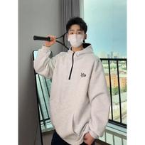 Unisex Autumn-Winter Half-Zip Embroidered Hoodie - Trendy Casual Couple's Jacket 2XL gray