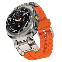 No Gaps Silicone Band for Samsung Galaxy Ultra Watch 47mm Luxury Stainless Steel Connector Bracelet for Galaxy Ultra Sport Strap Galaxy Watch Ultra gray