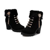 Women's Boots High-heeled Shoes Snow Boots Winter Fur Thick Ankle Boots Plus Velvet Cotton Shoes 40 geltona