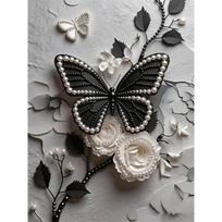 Frameless Black Butterfly Pearl Painting Kit 30x40cm Floral DIY Pearl Art Elegant Gem Art for Home Wall Decoration Perfect for Living Room & Bedroom 30x40cm black