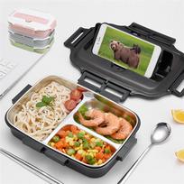 Stainless steel lunch box, 1-liter three-tier food container, with lockable lid, leak-proof and microwave safe, suitable for hot meals Free Size pilka spalva